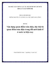 Tiểu luận Vận dụng quan điểm toàn diện, đặc biệt là quan điểm toàn diện trong đổi mới kinh tế ở nước ta hiện nay