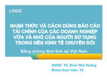Báo cáo Nhận thức và cách dùng tài chính của các doanh nghiệp vừa và nhỏ của người sử dụng trong nền kinh tế chuyển đổi