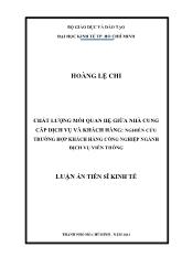 Luận án Chất lượng mối quan hệ giữa nhà cung cấp dịch vụ và khách hàng: nghiên cứu trường hợp khách hàng công nghiệp ngành dịch vụ viễn thông