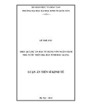 Luận án Hiệu quả dự án đầu tư bằng vốn ngân sách nhà nước trên địa bàn tỉnh Bắc Giang