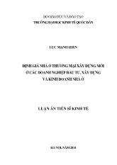 Luận án Ðịnh giá nhà ở thương mại xây dựng mới ở các doanh nghiệp đầu tư, xây dựng và kinh doanh nhà ở
