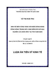 Luận án Sinh kế bền vững vùng ven biển đồng bằng sông hồng trong bối cảnh biến đổi khí hậu: nghiên cứu điển hình tại tỉnh Nam Định