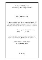 Luận văn Nâng cao hiệu quả hoạt động kinh doanh của công ty cổ phần chứng khoán Sài Gòn
