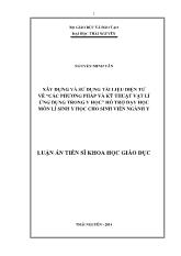 Luận án Xây dựng và sử dụng tài liệu điện tử về “các phương pháp và kỹ thuật vật lí ứng dụng trong y học” hỗ trợ dạy học môn lí sinh y học cho sinh viên ngành y