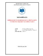 Bài nghiên cứu chính sách tỷ giá hối đoái của Trung Quốc và thương mại khu vực Đông Nam Á