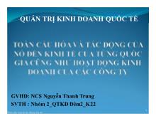 Bài thảo luận Toàn cầu hóa và tác động của nó đến kinh tế của từng quốc gia cũng như hoạt động kinh doanh của các công ty