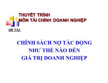 Bài thuyết trình Chính sách nợ tác động như thế nào đến giá trị doanh nghiệp