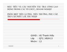 Bài thuyết trình Mục tiêu và các nguyên tắc trả công lao động trong các tổ chức,doanh nghiệp. phân biệt tiền lương, tiền thưởng, phụ cấp, trợ cấp,phúc lợi,thu nhập