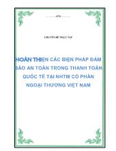 Chuyên đề Hoàn thiện các biện pháp đảm bảo an toàn trong thanh toán quốc tế tại ngân hàng thương mại cổ phần ngoại thương Việt Nam