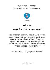 Đề tài Hoàn thiện công tác kế toán doanh thu, chi phí và xác định kết quả kinh doanh nhằm tăng cƣờng công tác quản lý chi phí kinh doanh tại chi nhánh công ty TNHH MTV dược phẩm trng ương 2 – Hải Phòng