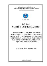 Đề tài Hoàn thiện công tác kế toán nguyên vật liệu, công cụ dụng cụ nhằm hoàn thiện công tác quản lý nguyên vật liệu, công cụ dụng cụ tại công ty cổ phần lai dắt và vận tải cảng Hải Phòng