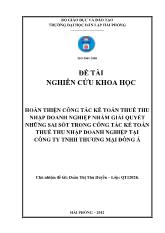 Đề tài Hoàn thiện công tác kế toán thuế thu nhập doanh nghiệp nhằm giải quyết những sai sót trong công tác kế toán thuế thu nhập doanh nghiệp tại công ty TNHH thƣơng mại Đông Á