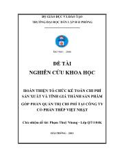 Đề tài Hoàn thiện tổ chức kế toán chi phí sản xuất và tính giá thành sản phẩm góp phần quản trị chi phí tại công ty cổ phần thép Việt Nhật