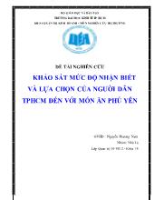 Đề tài Khảo sát mức độ nhận biết và lựa chọn của người dân tphcm đến với món ăn Phú Yên