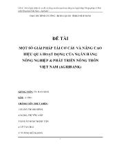 Đề tài Một số giải pháp tái cơ cấu và nâng cao hiệu quả hoạt động của Ngân hàng Nông nghiệpvà Phát triển Nông thôn Việt Nam - Agribank