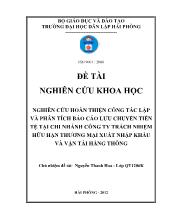 Đề tài Nghiên cứu hoàn thiện công tác lập và phân tích báo cáo lưu chuyển tiền tệ tại chi nhánh công ty trách nhiệm hữu hạn thương mại xuất nhập khẩu và vận tải Hằng Thông