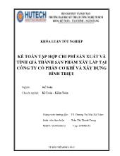 Khóa luận Kế toán tập hợp chi phí sản xuất và tính giá thành sản phẩm xây lắp tại công ty cổ phần cơ khí và xây dựng Bình Triệu