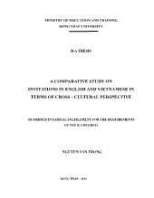 Luận án A comparative study on invitations in english and vietnamese in terms of cross - Cultural perspective