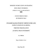 Luận án English major students’ difficulties and expectations in learning written translation at dong thap university