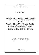 Luận án Nghiên cứu sự biểu lộ của egfr, her2 và mối liên quan với lâm sàng, nội soi, mô bệnh học ở bệnh nhân ung thư biểu mô dạ dày