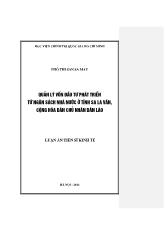 Luận án Quản lý vốn đầu tư phát triển từ ngân sách nhà nước ở tỉnh sa la văn, cộng hòa dân chủ nhân dân Lào
