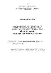 Tóm tắt luận án Phát triển năng lực độc lập sáng tạo cho sinh viên đại học kĩ thuật thông qua dạy học hóa học hữu cơ