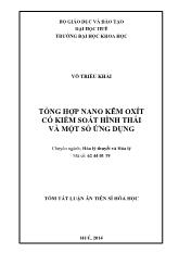 Tóm tắt luận án Tổng hợp nano kẽm oxít có kiểm soát hình thái và một số ứng dụng
