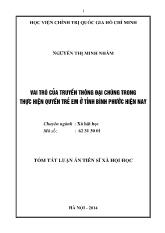 Tóm tắt luận án Vai trò của truyền thông đại chúng trong thực hiện quyền trẻ em ở tỉnh bình phước hiện nay