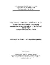 Nghiên cứu phát triển công nghệ nhận dạng, tổng hợp và xử lý ngôn ngữ Tiếng Việt
