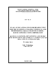 Evaluating a final english reading test for the students at hanoi, technical and professional skills training school – hanoi construction corporation