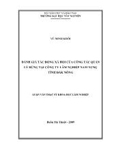 Luận văn Đánh giá tác động xã hội của công tác quản lý rừng tại công ty lâm nghiệp Nam Nung tỉnh Đăk Nông
