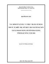 Luận văn Xác định tỷ lệ mắc và thực trạng sử dụng thuốc tự điều trị sốt rét cho người ngủ rẫy tại xã Đak R Măng, huyện Đak Glong, tỉnh Đak Nông năm 2010