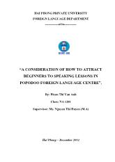 Đề tài A consideration of how to attract beginners to speaking lessons in popodoo foreign language centre