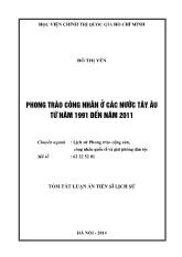 Tóm tắt luận án Phong trào công nhân ở các nước Tây Âu từ năm 1991 đến năm 2011