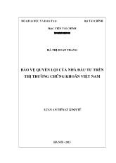 Luận án Bảo vệ quyền lợi của nhà đầu tư trên thị trường chứng khoán Việt Nam