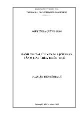 Luận án Đánh giá tài nguyên du lịch nhân văn ở tỉnh Thừa Thiên - Huế