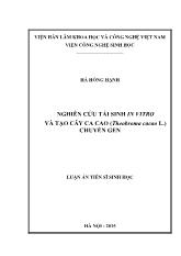 Luận án Nghiên cứu tái sinh in vitro và tạo cây ca cao (Theobroma cacao L.) chuyển gen