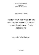 Luận án Nghiên cứu ứng dụng điều trị phẫu thuật thoát vị bẹn bằng tấm lưới nhân tạo có nút (Mesh-Plug)