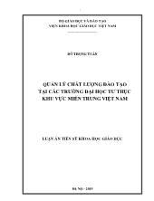 Luận án Quản lý chất lượng đào tạo tại các trường đại học tư thục khu vực miền trung Việt Nam