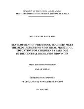 Tóm tắt Luận án Development of preschool teachers to meet the requirements of preschool education for children 5 years old in the Central Highlands provinces