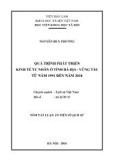 Tóm tắt Luận án Quá trình phát triển kinh tế tư nhân ở tỉnh Bà Rịa - Vũng tàu từ năm 1991 đến năm 2010