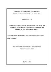Tóm tắt Luận án Training and developing algorithmic thinking for students in technical universities through the course of descriptive geometry