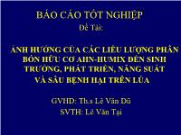 Khóa luận Những ảnh hưởng của các liều lượng phân bón hữu cơ AHN-HUMIX đến sinh trưởng, phát triển, năng suất và sâu bệnh hại trên lúa