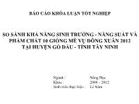 Khóa luận So sánh khả năng sinh trưởng, năng suất và phẩm chất 10 giống mè vụ Đông xuân 2012 tại huyện Gò Dầu, tỉnh Tây Ninh