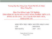 Khóa luận Tình hình sử dụng hóa chất nông nghiệp trên luá đông xuân 2010 – 2011 tại huyện Mộc Hóa, tỉnh Long An