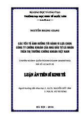Luận án Các yếu tố ảnh hưởng tới hành vi lựa chọn công ty chứng khoán của nhà đầu tư cá nhân trên thị trường chứng khoán Việt Nam