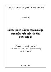 Tóm tắt Luận án Chuyển dịch cơ cấu kinh tế nông nghiệp theo hướng phát triển bền vững ở tỉnh Nghệ An