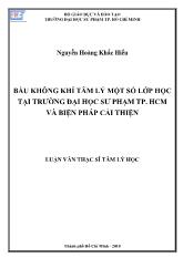 Bầu không khí tâm lý một số lớp học tại trường đại học sư phạm TP Hồ Chí Minh và biện pháp cải thiện