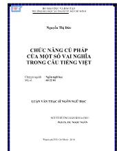 Luận văn Chức năng cú pháp của một số vai nghĩa trong câu Tiếng Việt