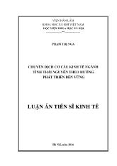 Luận văn Chuyển dịch cơ cấu kinh tế ngành ở tỉnh Thái nguyên theo hướng phát triển bền vững